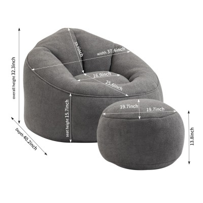 Bean Bag Sofa Chair High Pressure Foam Padded Modern Design Durable Living Room & Home Office Footrest
