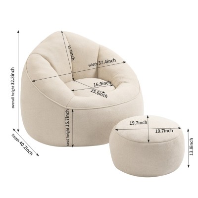 Bean Bag Sofa Chair High Pressure Foam Padded Modern Design Durable Living Room & Home Office Footrest