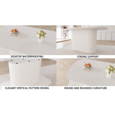 MDF Eco-Friendly Durable Cream Style Dining Table 4-8 Person Vertical Striped Legs Thick Elegant Home Kitchen Table