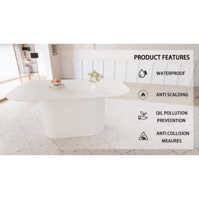 MDF Eco-Friendly Durable Cream Style Dining Table 4-8 Person Vertical Striped Legs Thick Elegant Home Kitchen Table