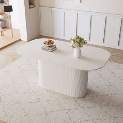 MDF Eco-Friendly Durable Cream Style Dining Table 4-8 Person Vertical Striped Legs Thick Elegant Home Kitchen Table