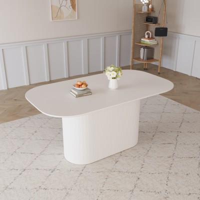 MDF Eco-Friendly Durable Cream Style Dining Table 4-8 Person Vertical Striped Legs Thick Elegant Home Kitchen Table