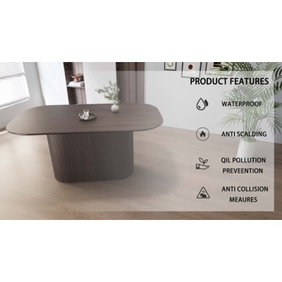 MDF Eco-Friendly Durable Cream Style Dining Table 4-8 Person Vertical Striped Legs Thick Elegant Home Kitchen Table