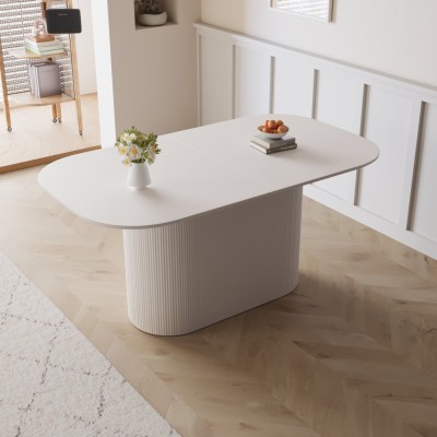 MDF Eco-Friendly Durable Cream Style Dining Table 4-8 Person Vertical Striped Legs Thick Elegant Home Kitchen Table