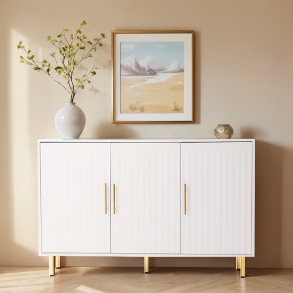 3-Door Large Storage Sideboard with Gold Handles for Kitchen, Dining Room and Living Room