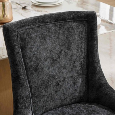 Chenille Dining Chairs Modern Style Curved Gold Plated Legs Rivet Trim Upholstered Comfort Dining Lounge Accent Seating Hotel