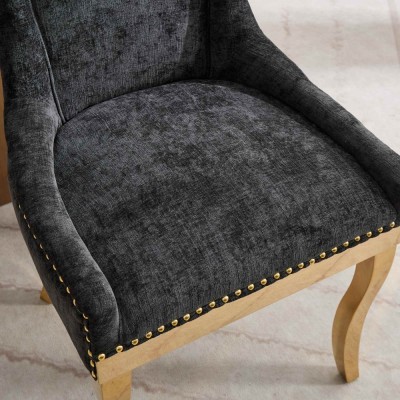 Chenille Dining Chairs Modern Style Curved Gold Plated Legs Rivet Trim Upholstered Comfort Dining Lounge Accent Seating Hotel