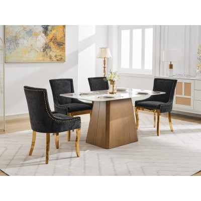 Chenille Dining Chairs Modern Style Curved Gold Plated Legs Rivet Trim Upholstered Comfort Dining Lounge Accent Seating Hotel