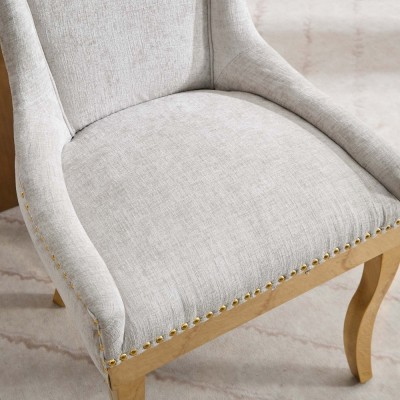 Chenille Dining Chairs Modern Style Curved Gold Plated Legs Rivet Trim Upholstered Comfort Dining Lounge Accent Seating Hotel