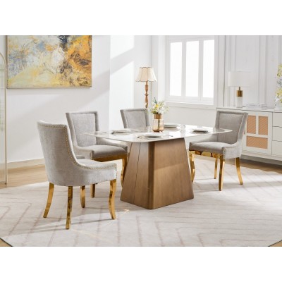 Chenille Dining Chairs Modern Style Curved Gold Plated Legs Rivet Trim Upholstered Comfort Dining Lounge Accent Seating Hotel