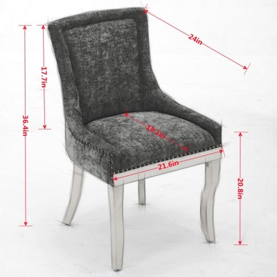 Chenille Dining Chairs Modern Style Curved Gold Plated Legs Rivet Trim Upholstered Comfort Dining Lounge Accent Seating Hotel