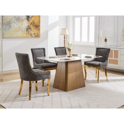 Chenille Dining Chairs Modern Style Curved Gold Plated Legs Rivet Trim Upholstered Comfort Dining Lounge Accent Seating Hotel