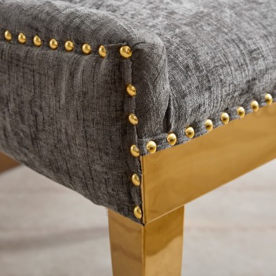Chenille Dining Chairs Modern Style Curved Gold Plated Legs Rivet Trim Upholstered Comfort Dining Lounge Accent Seating Hotel