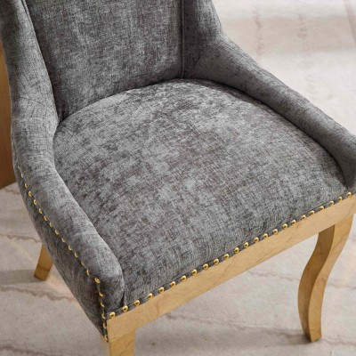 Chenille Dining Chairs Modern Style Curved Gold Plated Legs Rivet Trim Upholstered Comfort Dining Lounge Accent Seating Hotel