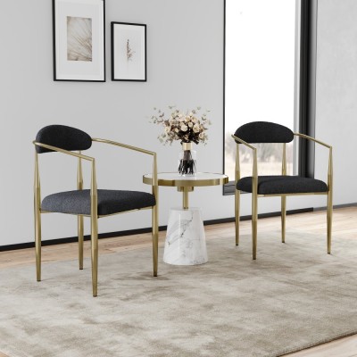 Dining Chairs Set 2 Mid-Century Modern Dining Chairs Boucle Backrest Velvet Upholstery Eco-Friendly Durable Black Metal