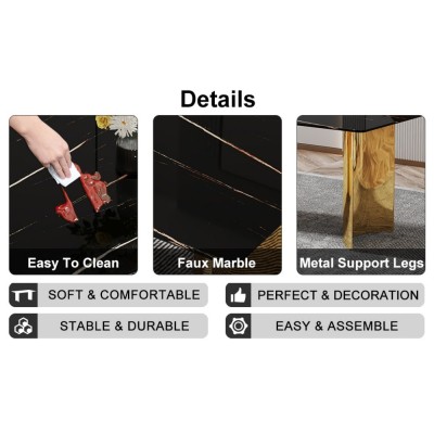 Modern Minimalist Dining Table Black Patterned Glass Desktop Golden Metal Legs Eco-friendly Durable Home Furniture for Hotels