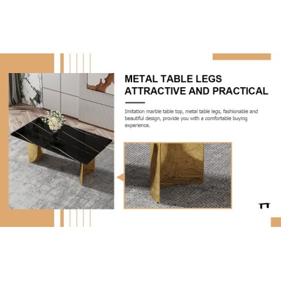 Modern Minimalist Dining Table Black Patterned Glass Desktop Golden Metal Legs Eco-friendly Durable Home Furniture for Hotels