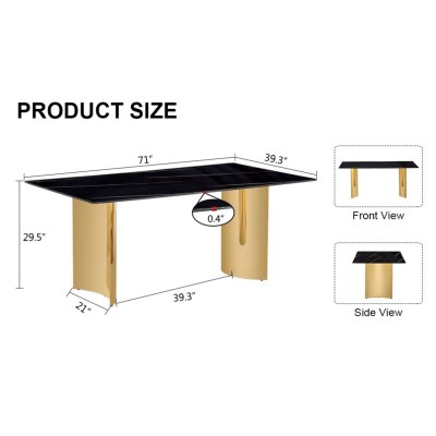 Modern Minimalist Dining Table Black Patterned Glass Desktop Golden Metal Legs Eco-friendly Durable Home Furniture for Hotels