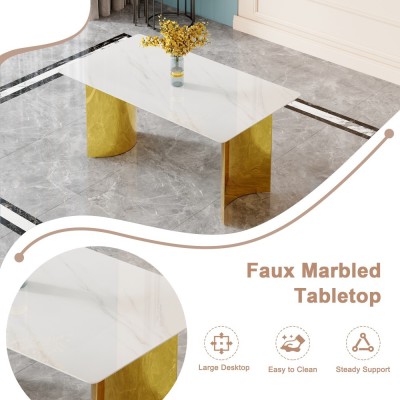 Modern Minimalist Dining Table Black Patterned Glass Desktop Golden Metal Legs Eco-friendly Durable Home Furniture for Hotels