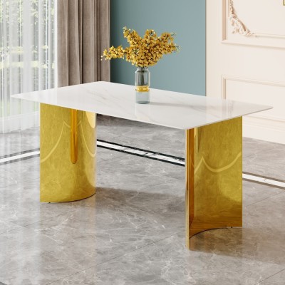 Modern Minimalist Dining Table Black Patterned Glass Desktop Golden Metal Legs Eco-friendly Durable Home Furniture for Hotels