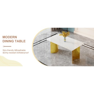 Modern Minimalist Dining Table Black Patterned Glass Desktop Golden Metal Legs Eco-friendly Durable Home Furniture for Hotels
