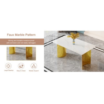 Modern Minimalist Dining Table Black Patterned Glass Desktop Golden Metal Legs Eco-friendly Durable Home Furniture for Hotels