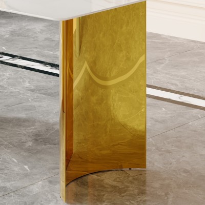 Modern Minimalist Dining Table Black Patterned Glass Desktop Golden Metal Legs Eco-friendly Durable Home Furniture for Hotels