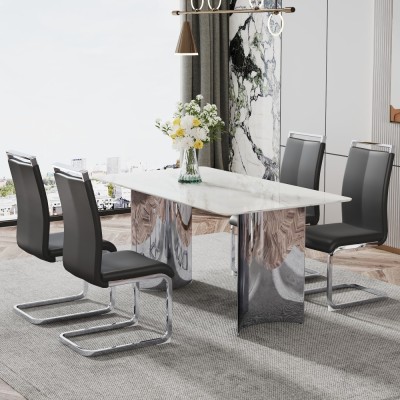 Modern Minimalist Dining Table Black Patterned Glass Desktop Golden Metal Legs Eco-friendly Durable Home Furniture for Hotels