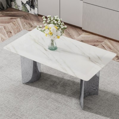 Modern Minimalist Dining Table Black Patterned Glass Desktop Golden Metal Legs Eco-friendly Durable Home Furniture for Hotels