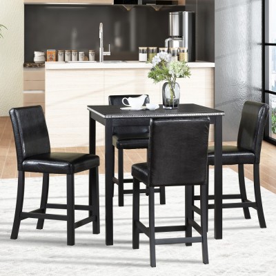 5-Piece Counter Height Dining Table Set | Solid Wood Square Table with Crystal Decor + 4 Upholstered Chairs