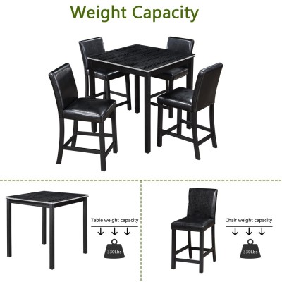 5-Piece Counter Height Dining Table Set | Solid Wood Square Table with Crystal Decor + 4 Upholstered Chairs
