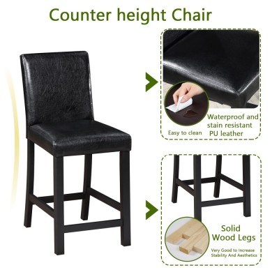 5-Piece Counter Height Dining Table Set | Solid Wood Square Table with Crystal Decor + 4 Upholstered Chairs