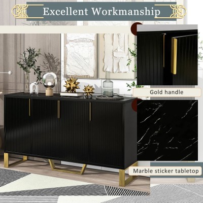 Modern Solid Wood Sideboard with Four Doors Adjustable Shelves Handles/Legs for Kitchen Dining Room & Living Room