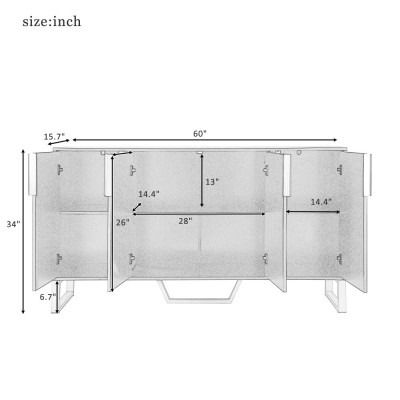 Modern Solid Wood Sideboard with Four Doors Adjustable Shelves Handles/Legs for Kitchen Dining Room & Living Room