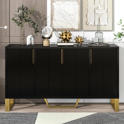 Modern Solid Wood Sideboard with Four Doors Adjustable Shelves Handles/Legs for Kitchen Dining Room & Living Room