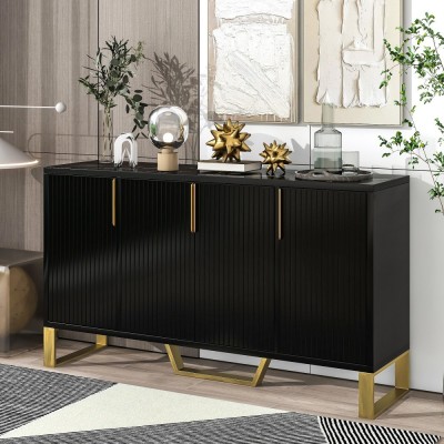 Modern Solid Wood Sideboard with Four Doors Adjustable Shelves Handles/Legs for Kitchen Dining Room & Living Room