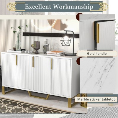 Modern Solid Wood Sideboard with Four Doors Adjustable Shelves Handles/Legs for Kitchen Dining Room & Living Room
