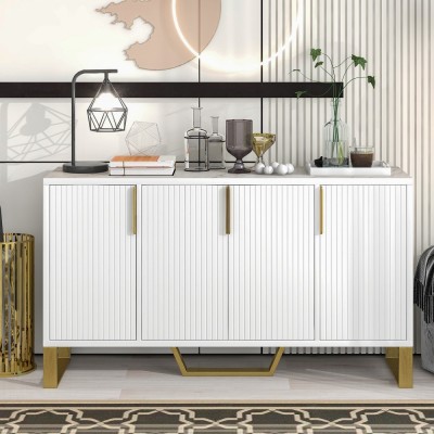 Modern Solid Wood Sideboard with Four Doors Adjustable Shelves Handles/Legs for Kitchen Dining Room & Living Room