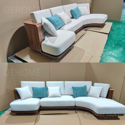 Walnut-Colored Wabi-Sabi Modern Style Three-Seat Sectional Sofa Bed Set Luxury Velvet Fabric Wooden for Home Living Apartment
