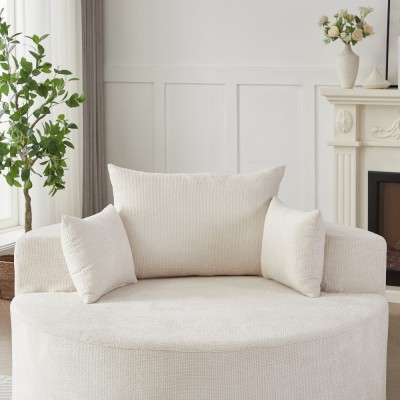 55-inch Fluffy Modern Round Single Sofa,No Assembly Required,Premium Corduroy & Chenille,Comfy Sleeper Chair for Living Room
