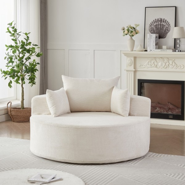 55-inch Fluffy Modern Round Single Sofa,No Assembly Required,Premium Corduroy & Chenille,Comfy Sleeper Chair for Living Room