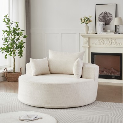 55-inch Fluffy Modern Round Single Sofa,No Assembly Required,Premium Corduroy & Chenille,Comfy Sleeper Chair for Living Room