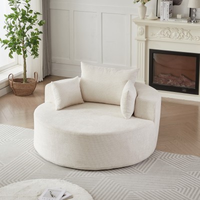 55-inch Fluffy Modern Round Single Sofa,No Assembly Required,Premium Corduroy & Chenille,Comfy Sleeper Chair for Living Room