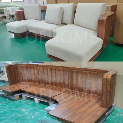 Walnut-Colored Wabi-Sabi Modern Style Three-Seat Sectional Sofa Bed Set Luxury Velvet Fabric Wooden for Home Living Apartment