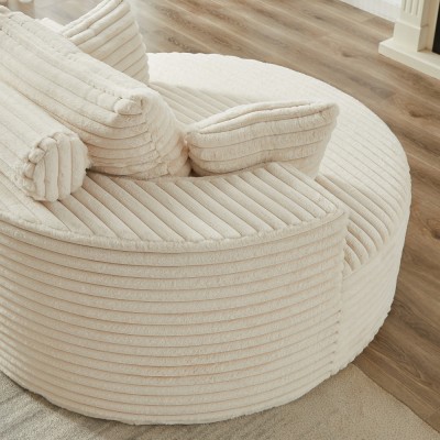 55-inch Fluffy Modern Round Single Sofa,No Assembly Required,Premium Corduroy & Chenille,Comfy Sleeper Chair for Living Room