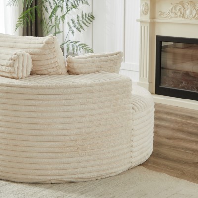 55-inch Fluffy Modern Round Single Sofa,No Assembly Required,Premium Corduroy & Chenille,Comfy Sleeper Chair for Living Room