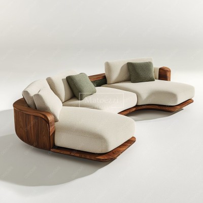 Walnut-Colored Wabi-Sabi Modern Style Three-Seat Sectional Sofa Bed Set Luxury Velvet Fabric Wooden for Home Living Apartment