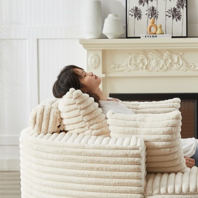 55-inch Fluffy Modern Round Single Sofa,No Assembly Required,Premium Corduroy & Chenille,Comfy Sleeper Chair for Living Room