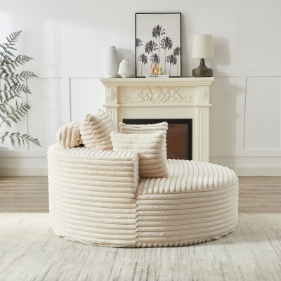 55-inch Fluffy Modern Round Single Sofa,No Assembly Required,Premium Corduroy & Chenille,Comfy Sleeper Chair for Living Room