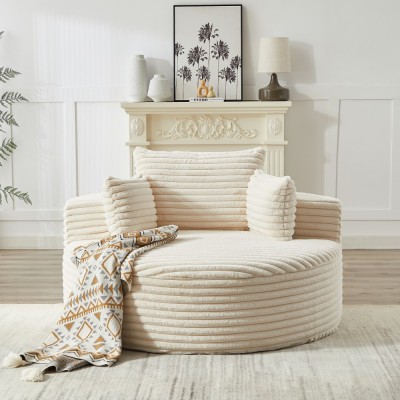 55-inch Fluffy Modern Round Single Sofa,No Assembly Required,Premium Corduroy & Chenille,Comfy Sleeper Chair for Living Room